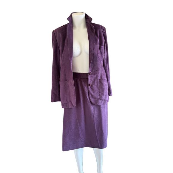 Vintage women’s 3 pc set blazer skirt pants Small deep purple velvet suede glam - Picture 3 of 7
